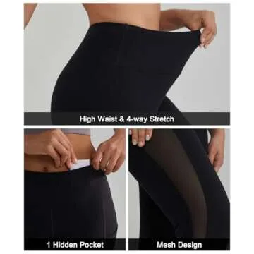 ALONG FIT Soft Mesh Yoga Pants with Side Pockets Workout High Waist Breathable Stretchy Leggings for Women