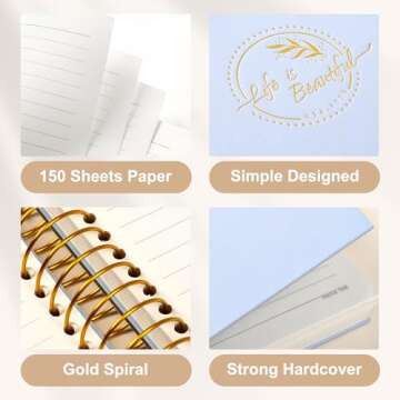 Yoment Small Spiral Notebook,300 Pages Hardcover Spiral Notebooks,5.5”x 7.5”College Ruled Notebook,A5 Spiral Bound Journal,Hard Cover Notebooks for Work Writing School,A5 Blue