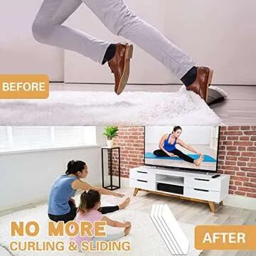 Rug Tape,16 Pcs Dual Sided Washable Removable Rug Stopper for Area Rug, Non Slip Adhesive Prevent Curl for Hardwood Floors and Carpet Corners