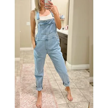 Luvamia Women’s Adjustable Denim Bib Overalls in Powder Blue