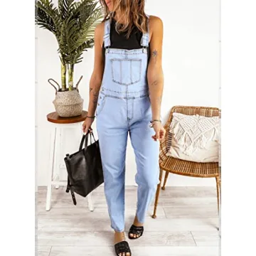 Luvamia Women’s Adjustable Denim Bib Overalls in Powder Blue