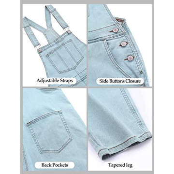 Luvamia Women’s Adjustable Denim Bib Overalls in Powder Blue
