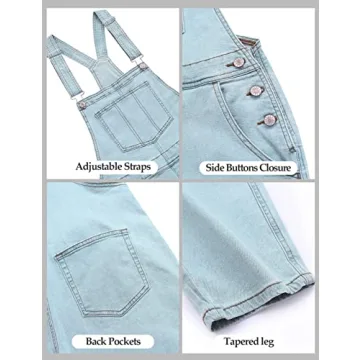 Luvamia Women’s Adjustable Denim Bib Overalls in Powder Blue