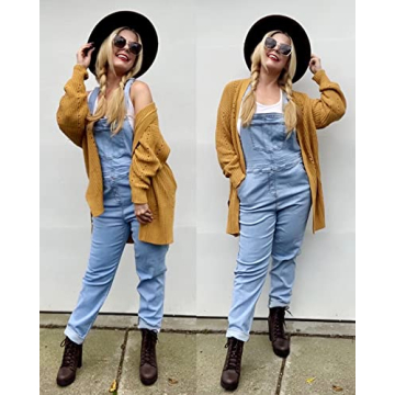 Luvamia Women’s Adjustable Denim Bib Overalls in Powder Blue