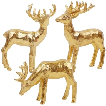 Lulu Home 3 PCS Christmas Tabletop Decorations, Resin Golden Reindeer Family Figurines with Diverse ...
