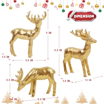 Lulu Home Golden Reindeer Family Figurines Set for Decor