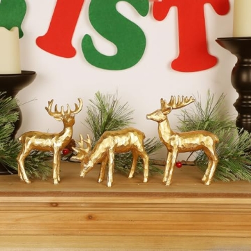 Lulu Home Golden Reindeer Family Figurines Set for Decor