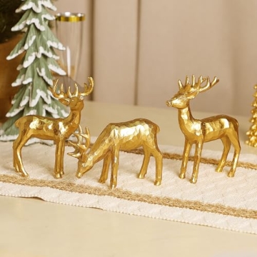 Lulu Home Golden Reindeer Family Figurines Set for Decor