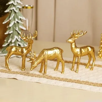 Lulu Home Golden Reindeer Family Figurines Set for Decor