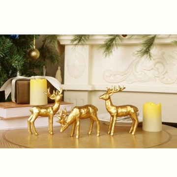 Lulu Home Golden Reindeer Family Figurines Set for Decor