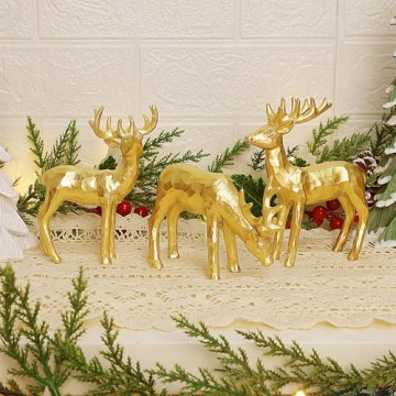 Lulu Home Golden Reindeer Family Figurines Set for Decor