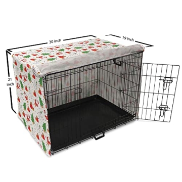 Ambesonne Christmas Dog Crate Cover, Xmas Santa Claus Tree on Colorful Polka Dot Backdrop Surprise B...