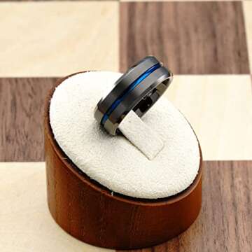 Stylish Gunmetal Tungsten Ring with Blue Groove Design
