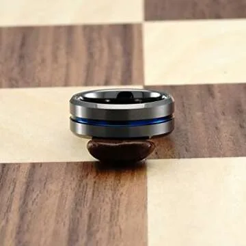 Stylish Gunmetal Tungsten Ring with Blue Groove Design
