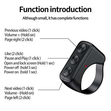 Vekesen Tiktok Scrolling Ring Bluetooth Camera Remote Control for iPhone TIK Tok Scrolling Ring Page Turner for Kindle App (Not for Kindle Devices) (D01, Black)