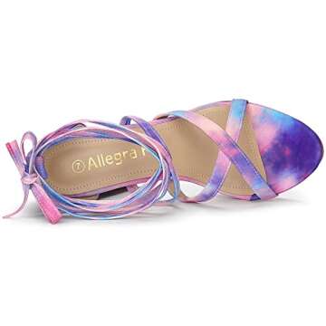 Allegra K Women's Tie Dye Platform Chunky Heel Lace Up Blue Pink Sandals 7.5 M US