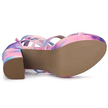 Allegra K Women's Tie Dye Platform Chunky Heel Lace Up Blue Pink Sandals 7.5 M US