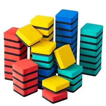 Favourde 48 Pack Magnetic Whiteboard Dry Eraser Chalkboard Cleansers for Classroom, Home and Office (4-color, 1.97 x 1.97 Inch)
