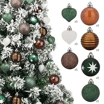 35pcs Christmas Ball Ornaments for Xmas Tree Shatterproof Christmas Tree Decorations Balls with Hanging Loop for Xmas, Holiday, Wedding, Party Decors (25 Balls+10 Hearts, Green & Gold)