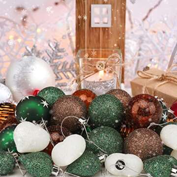 35pcs Christmas Ball Ornaments for Xmas Tree Shatterproof Christmas Tree Decorations Balls with Hanging Loop for Xmas, Holiday, Wedding, Party Decors (25 Balls+10 Hearts, Green & Gold)
