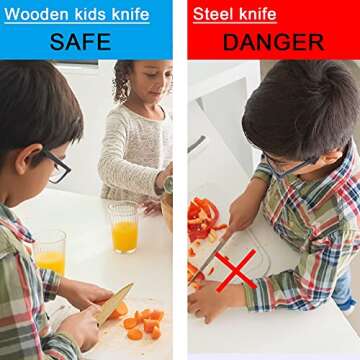 LUOLAO Wooden Kids Knife for Cooking, Montessori Toddler Knife, Kids Junior Cooking Utensils Ages 5-8, Kids Kitchen Tool for Real Cooking, Perfect Gifts for Kids