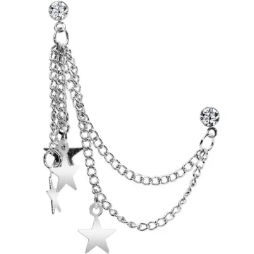 Body Candy Four Star Chain Cartilage Stud Earrings