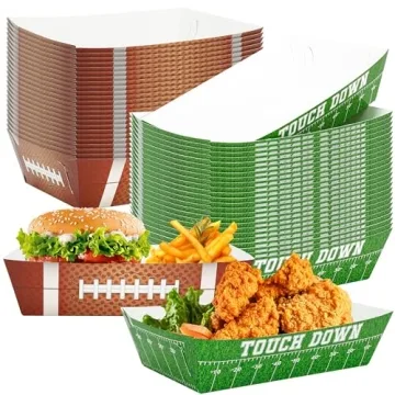 Helimoto 50PCS Super Bowl Party Supplies, Football Paper Snack Tray, Large Disposable Food Tray, Par...