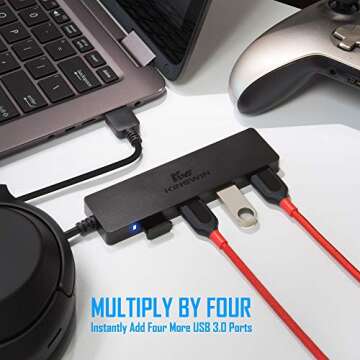 Kingwin 4 Port USB 3.0 Data Hub - Ultra Slim, High Speed for All Devices