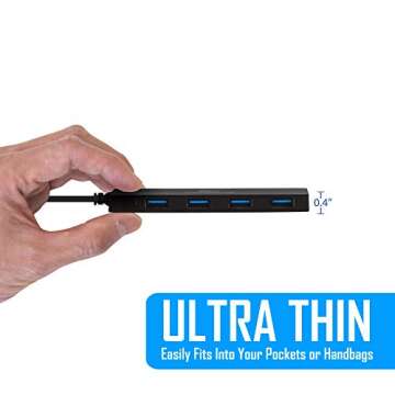 Ultra Slim Kingwin 4 Port USB 3.0 Hub - Fast Data Transfer