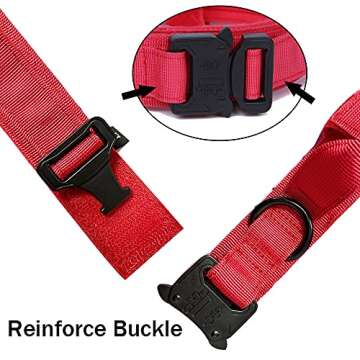 Tactical Dog Collar Military Dog Collar Adjustable Nylon Dog Collar Heavy Duty Metal Buckle with Handle for Dog Training (Red,L)