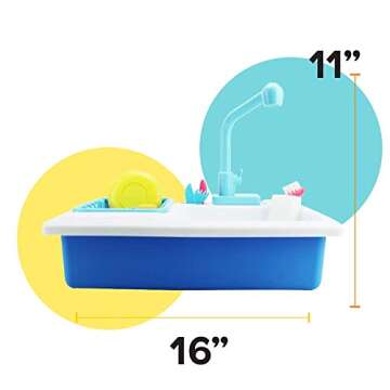 Boley Kids Play Kitchen Sink with Running Water - 20 Piece Dishwashing Toy with Sink, Real Faucet, Dish Rack, Plastic Dishes, Sponge and Brush, and Pretend Dish Soap