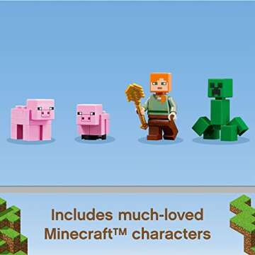 LEGO Minecraft The Pig House, 21170 with Alex, Creeper and 2 Pig Figures, Animal Building Toy, Great Gift for Kids, Boys & Girls Ages 8+