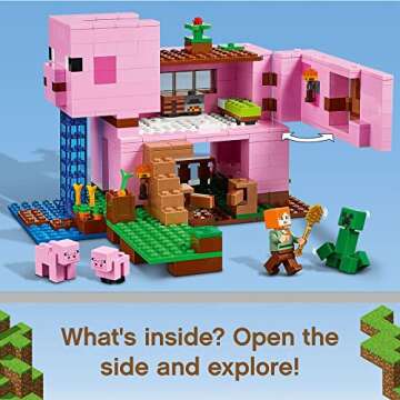 LEGO Minecraft The Pig House, 21170 with Alex, Creeper and 2 Pig Figures, Animal Building Toy, Great Gift for Kids, Boys & Girls Ages 8+