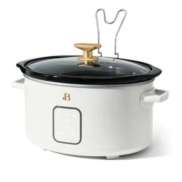 Beautiful 4Qt Slow Cooker with Touch-Activated Display, 4 Cooking Presets, Dishwasher-Safe Pot, Tempered Glass Lid, Cool-Touch Handles, Non-Skid Feet, White Icing Finish, Perfect for Family Meals