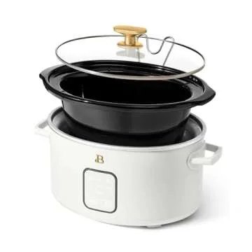 Beautiful 4Qt Slow Cooker with Touch-Activated Display, 4 Cooking Presets, Dishwasher-Safe Pot, Tempered Glass Lid, Cool-Touch Handles, Non-Skid Feet, White Icing Finish, Perfect for Family Meals