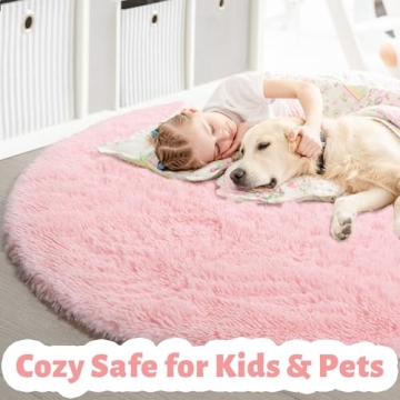 Soft Pink Round Rug for Kids Bedroom, 4' x 4'