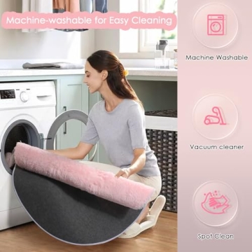 Soft Pink Round Rug for Kids Bedroom, 4' x 4'