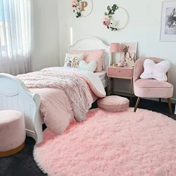 Soft Pink Round Rug for Kids Bedroom, 4' x 4'