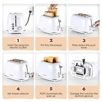 REDMOND 2 Slice Toaster, Retro Stainless Steel with Bagel, Cancel, Defrost Function, 6 Bread Shade Settings, Extra Wide Slot, Removable Crumb Tray - White (ST028)