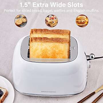 REDMOND 2 Slice Toaster, Retro Stainless Steel with Bagel, Cancel, Defrost Function, 6 Bread Shade Settings, Extra Wide Slot, Removable Crumb Tray - White (ST028)