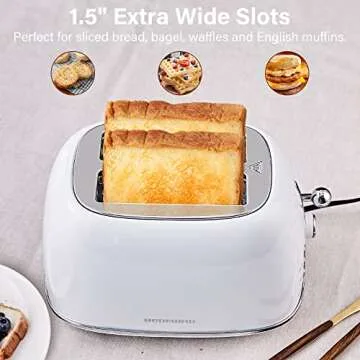 REDMOND 2 Slice Toaster, Retro Stainless Steel with Bagel, Cancel, Defrost Function, 6 Bread Shade Settings, Extra Wide Slot, Removable Crumb Tray - White (ST028)