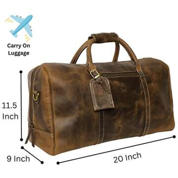 Leather Travel Duffel Bag - Airplane Underseat Carry On Bags By Rustic Town (Medium, Brown)