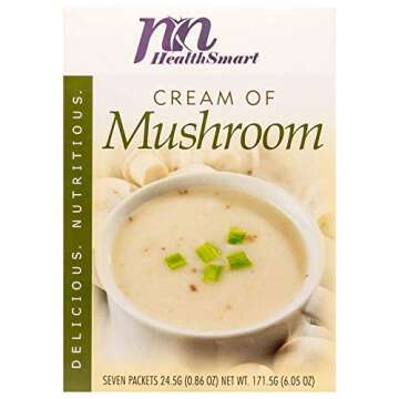 HealthSmart High Protein Cream of Mushroom Soup, 15g Protein, Low Calorie, Low Carb, Sugar Free, Low Fat, No Gluten Ingredients, KETO Diet Friendly, Ideal Protein Compatible, 7 Count Box