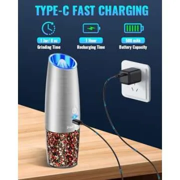Sweet Alice Rechargeable Electric Pepper and Salt Grinder Set - No Battery Needed, with Gravity Sens...