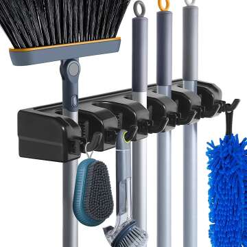 Broom Holder Wall Mount Organizer with Hooks