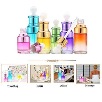 PDTXCLS Yasirona AWEHIRU Glass Refillable Empty Bottles with Dropper for Essential Oils Colognes Perfumes DIY Supplies Tools Different Colors 6 Pack