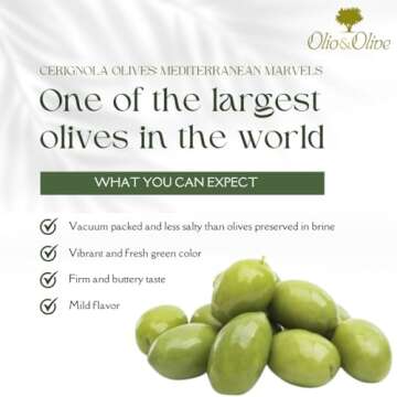 Olio&Olive Large Bella di Cerignola Green Italian Olives - Vacuum Packed and Less Salty - Firm and Buttery Taste - Vibrant and Fresh Color - 1lb Pack (Drained Weight) - Imported from Apulia-Italy