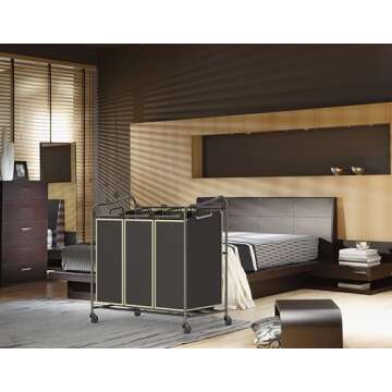 Simple Houseware Heavy Duty 3-Bag Laundry Sorter Rolling Cart, Bronze