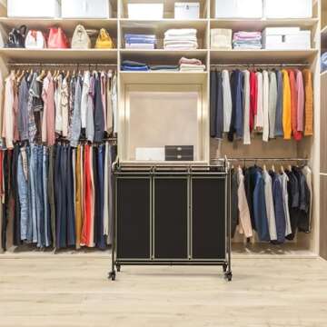 Simple Houseware Heavy Duty 3-Bag Laundry Sorter Rolling Cart, Bronze