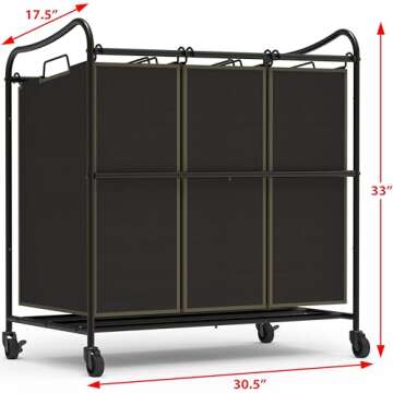 Simple Houseware Heavy Duty 3-Bag Laundry Sorter Rolling Cart, Bronze
